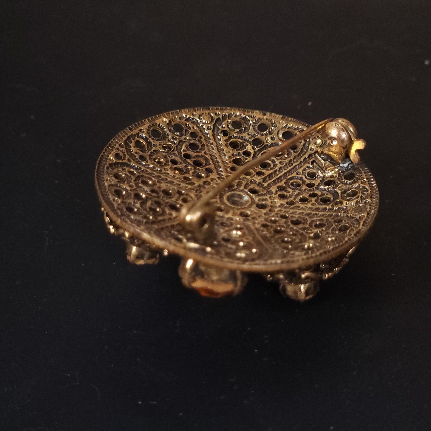 Exquisite Pair of Antique-Style Amber Rhinestone Brooches