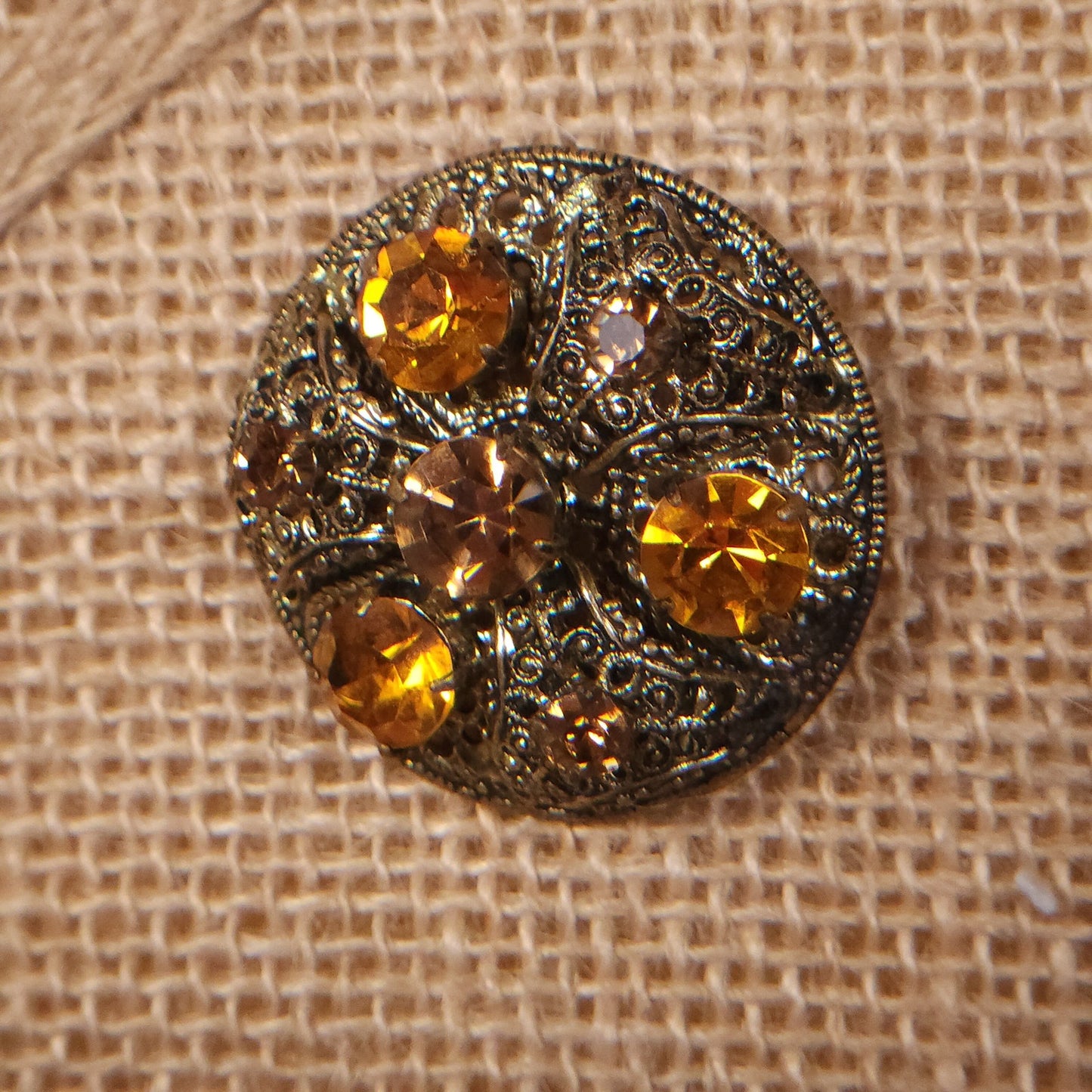Exquisite Pair of Antique-Style Amber Rhinestone Brooches