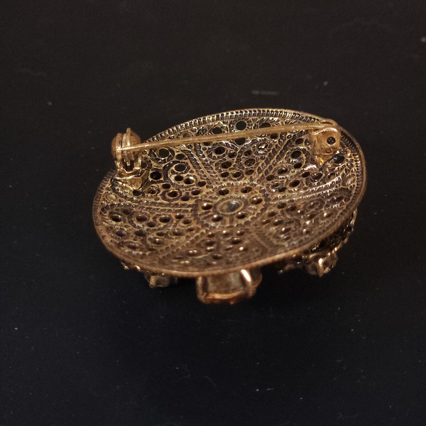 Exquisite Pair of Antique-Style Amber Rhinestone Brooches