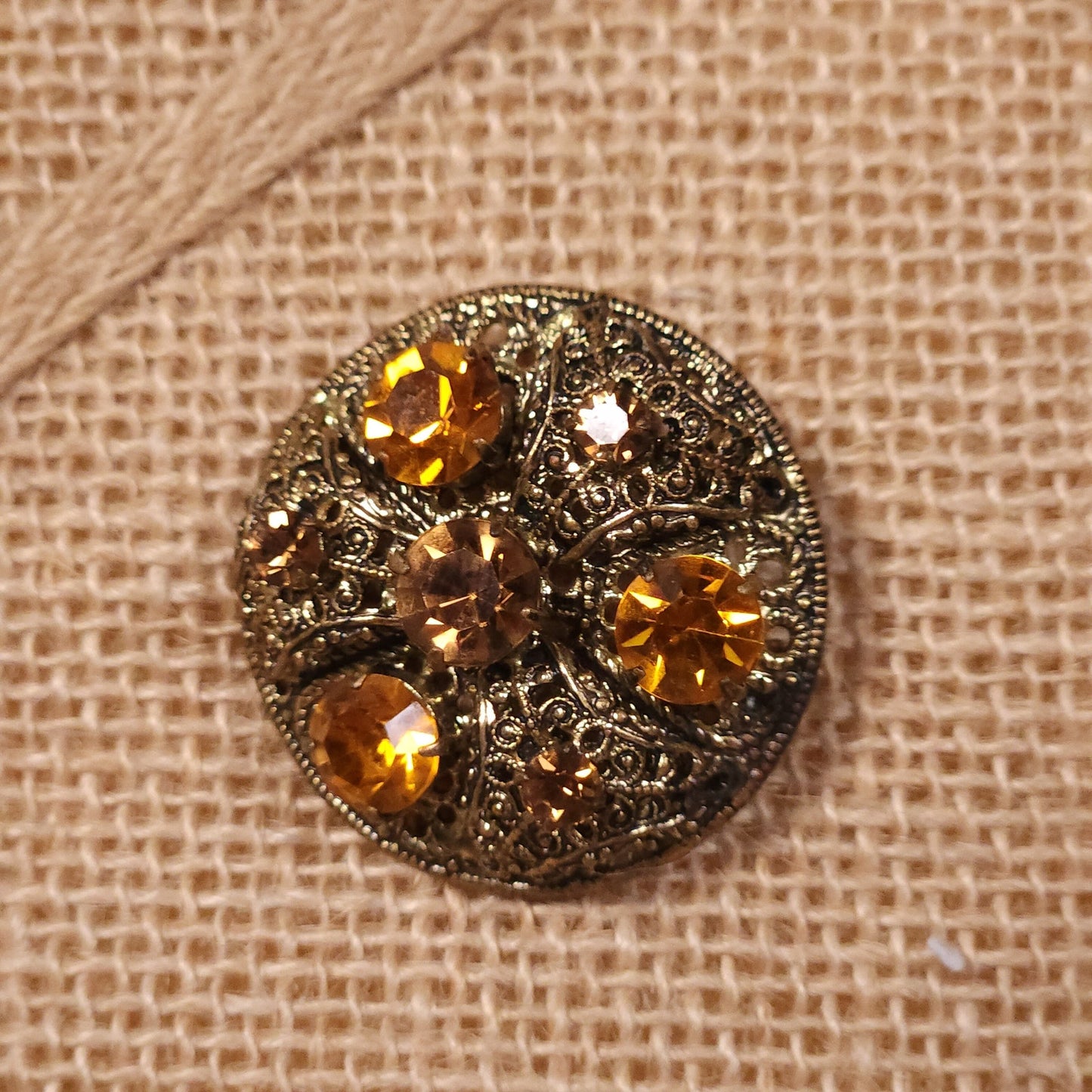 Exquisite Pair of Antique-Style Amber Rhinestone Brooches