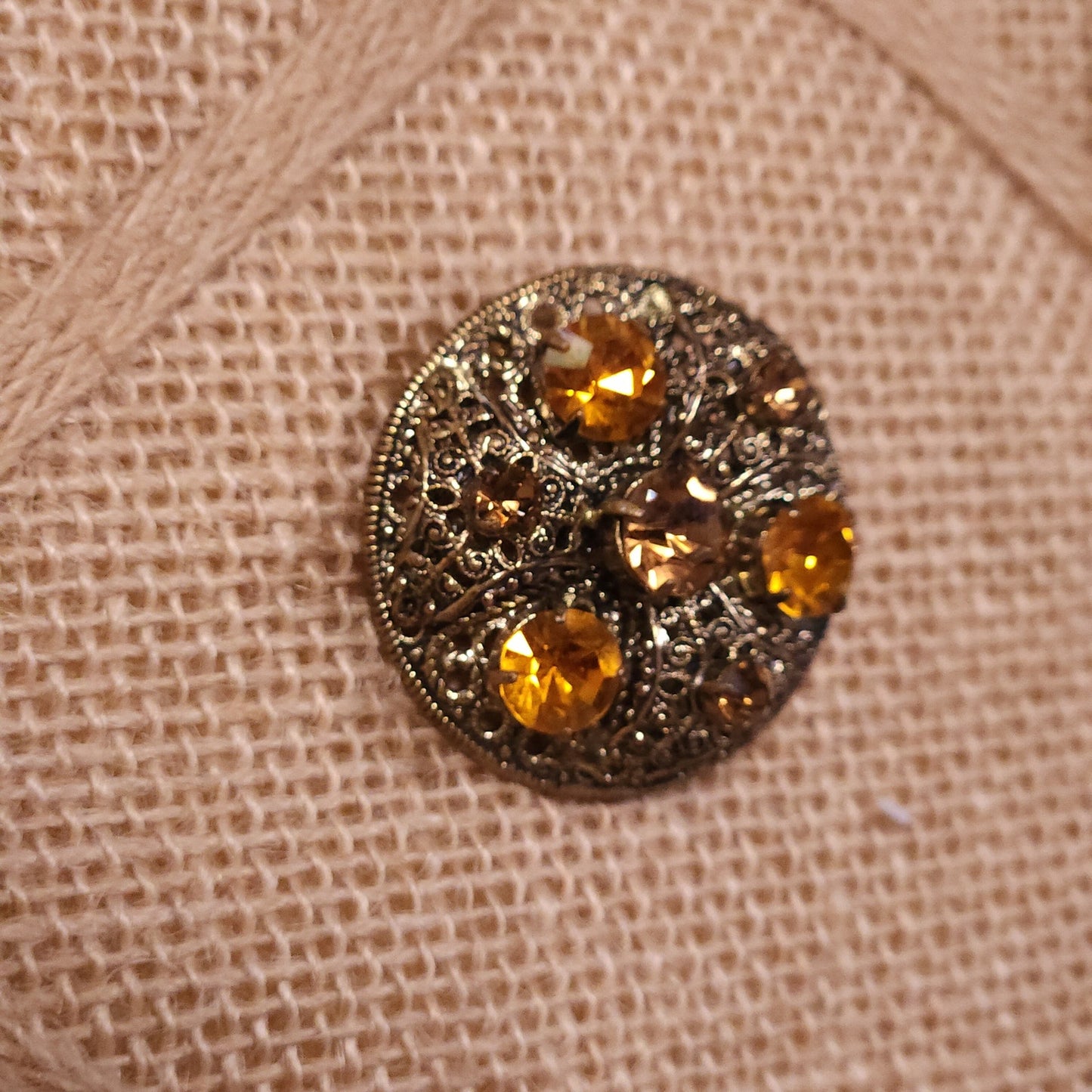 Exquisite Pair of Antique-Style Amber Rhinestone Brooches